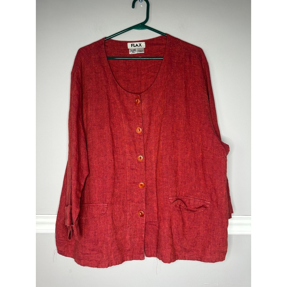 Flax Linen 2 Piece Jacket 1G( 22-24) /Pants (18-20) Red Orange Women's Size 2G